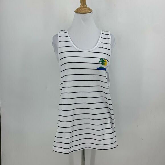 Zara Palm Tree Tank Top Womens M Medium Stripe Scoop Neck Island Casual Shirt - Picture 2 of 11